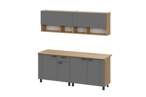 Кухонный гарнитур NN Мебель "Монако K" Серия 2 (2,0 м) Дуб Золотой/Графит/Дуб Вотан