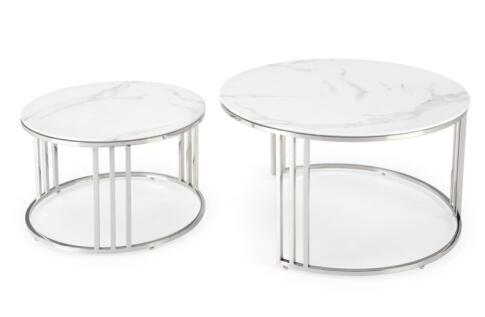 Комплект HALMAR MERCURY 2 (2 стола журнальных) белый мрамор/серебристый