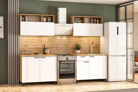 Кухонный гарнитур NN Мебель "Монако K" Серия 2 (2,0 м) Дуб Золотой/Белый матовый/Дуб Вотан