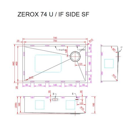 Мойка ZORG ZEROX 74 U / IF SIDE SF STEEL