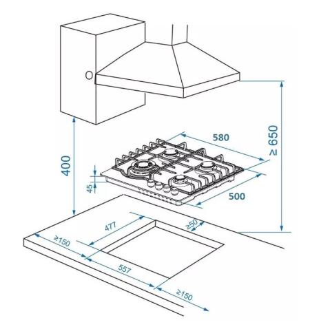 Поверхность газовая ZORG TECHNOLOGY HAG63 FDW black matte
