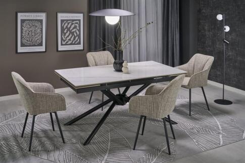 Стол обеденный HALMAR VITORINO белый мрамор/черный 160-220/90