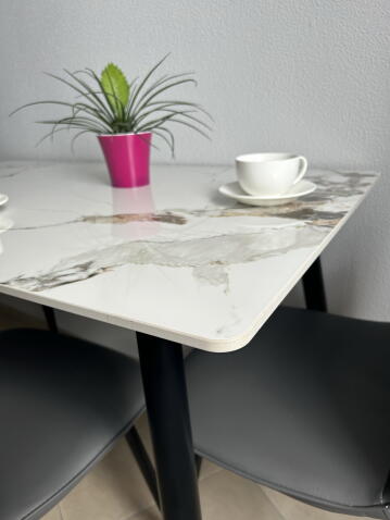 Стол обеденный HALMAR EMILIO белый мрамор/черный 120/70