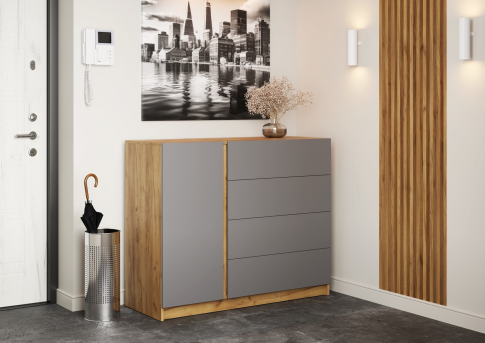 Комод МК Стиль БОСТОН КМ-001 ЛДСП дуб крафт золотой/серый шифер