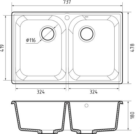 Кухонная мойка GRANFEST QUARZ Z-15 темно-серый + сифон