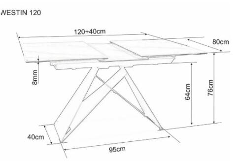 Стол обеденный SIGNAL WESTIN SC эффект белого мрамора/черный мат 120-160/80