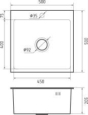 Кухонная мойка из нержавеющей стали GRANFEST METAL 5050 PVD графит