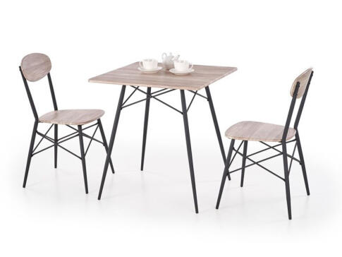 Комплект HALMAR KABIR (обеденный стол + 2 стула) дуб сан ремо/черный 70/70/75