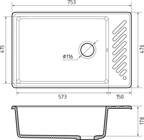 Кухонная мойка GRANFEST QUARZ ZL-51 черный + сифон