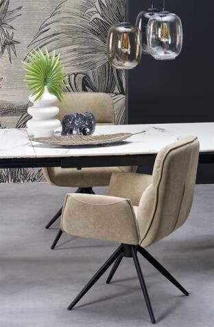 Стол обеденный HALMAR FELIX белый мрамор/черный 141-201/81