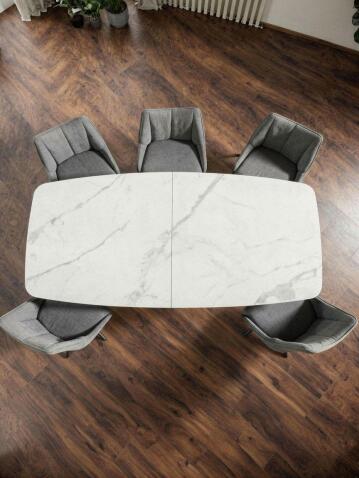 Стол обеденный SIGNAL DOLCE Ceramic Statuario Venato белый/дуб 180-240/95