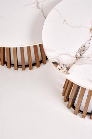 Стол журнальный HALMAR CARINA S бежевый мрамор/орех