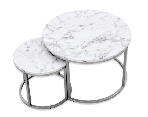 Комплект HALMAR PAOLA (2 стола журнальных) мрамор/серебристый
