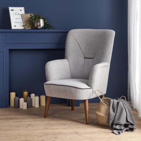 Кресло HALMAR BISHOP светло-серый/орех