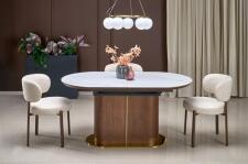 Стол обеденный HALMAR GIBSON белый мрамор/орех/золотой 160-220/90