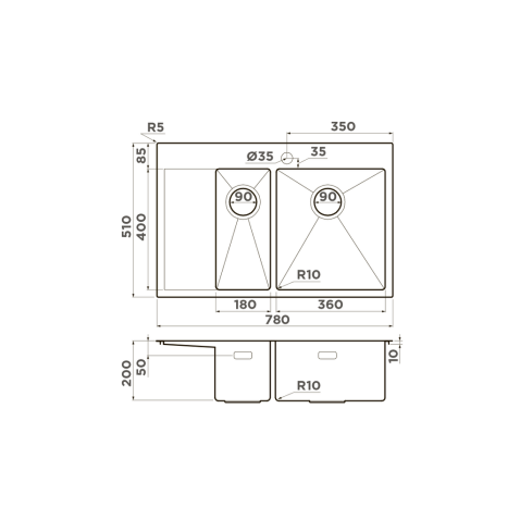 Кухонная мойка из нержавейки Omoikiri Akisame 78-2-GM-R вороненая сталь
