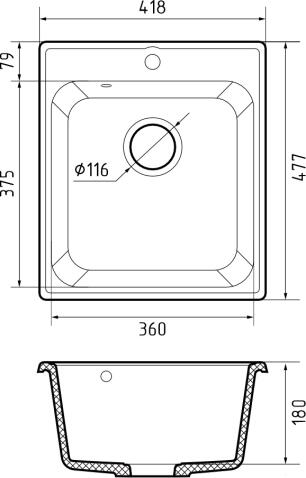 Кухонная мойка GRANFEST QUARZ Z-17 серый + сифон