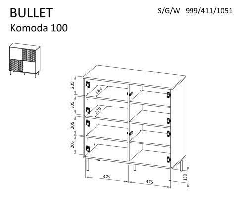 Комод HALMAR BULLET KM-2 черный/золотой