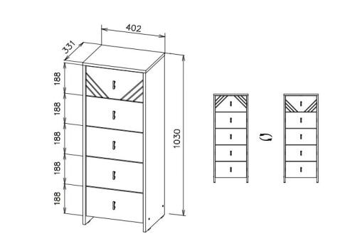 Комод NN Мебель (МС Байкал К) Дуб Золотой/Графит, 5 ящиков