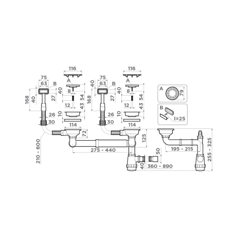 Арматура для двухчашевых моек Omoikiri WK-2C GB
