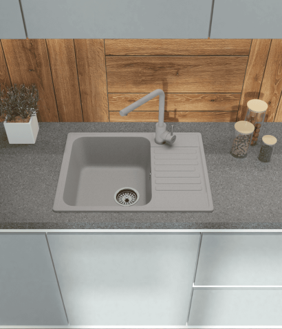 Кухонная мойка GRANFEST QUARZ Z-13 серый + сифон