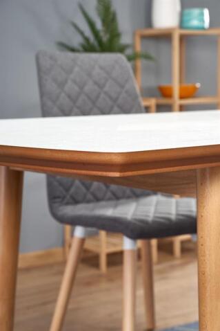 Стол обеденный HALMAR BARRET белый матовый/дуб лефкас 90-190/80