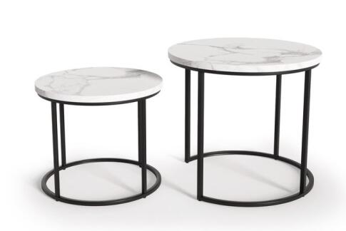 Комплект HALMAR OREO (2 стола журнальных) белый мрамор/черный