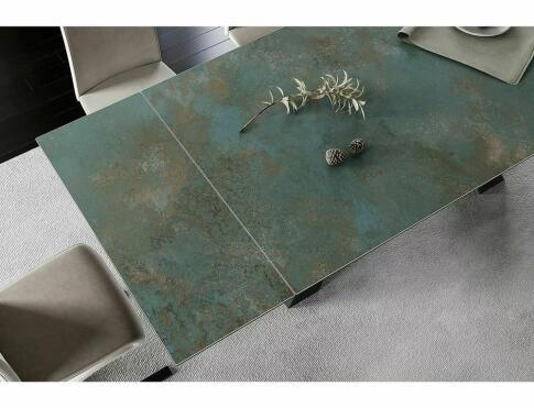 Стол обеденный SIGNAL SALVADORE Ceramic Ossido Verde бирюзовый/черный мат 160-240/90