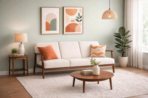 Диван HALMAR MILANO 3S tap. Castel 04 светло-бежевый/орех