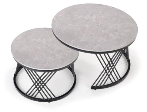 Комплект HALMAR FLAMINGO (2 стола журнальных) серый мрамор/черный, 60/40 и 80/46