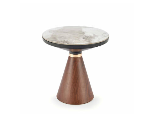 Стол журнальный HALMAR GENESIS S белый мрамор/ореховый/золотой