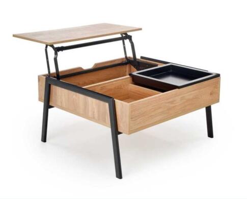 Стол журнальный HALMAR PODIUM натуральный/черный, 85/80/43-64