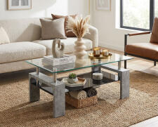 Стол журнальный HALMAR DIANA INTRO прозрачный/ бетон, 100/60/45