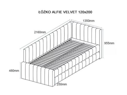 Кровать SIGNAL ALFIE Velvet Bluvel 14 темно-серый, 120/200