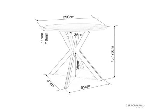 Стол обеденный SIGNAL TALIA эффект белого мрамора/черный 90