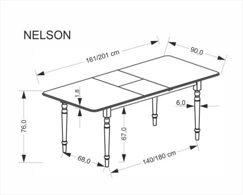 Стол обеденный HALMAR NELSON белый/белый 160-200/90