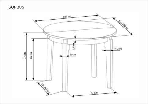 Стол обеденный HALMAR SORBUS дуб натуральный/черный 100-200/100