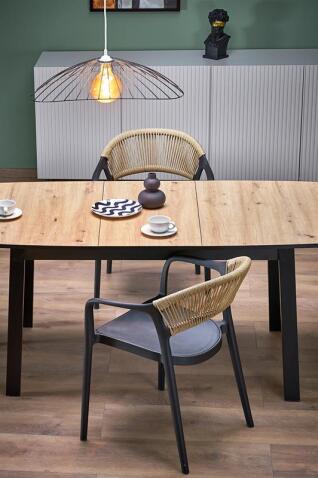 Стол обеденный HALMAR BARRIL дуб артизан/черный 130-170/80