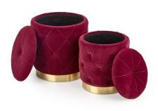 Комплект HALMAR POLLY (2 пуфа) бордовый/золотой