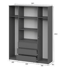 Шкаф NN Мебель (МС Денвер К) Серия 2 Графит серый, четырехстворчатый с 3 ящ.