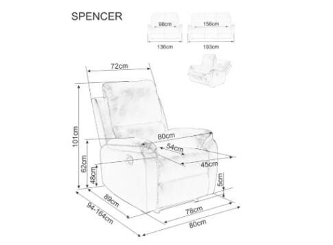 Диван SIGNAL SPENCER 2 Velvet Raven 15 раскладной, серый