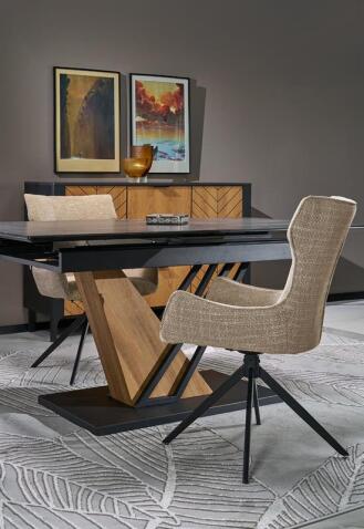 Стол обеденный HALMAR VOLANT 140 черный мрамор/дуб золотой 140-180/90