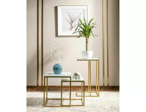 Стол журнальный SIGNAL SYMPHONY G белый мрамор/золотой, 40/30