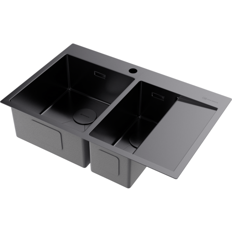 Кухонная мойка из нержавейки Omoikiri Akisame 78-2-GM-L вороненая сталь