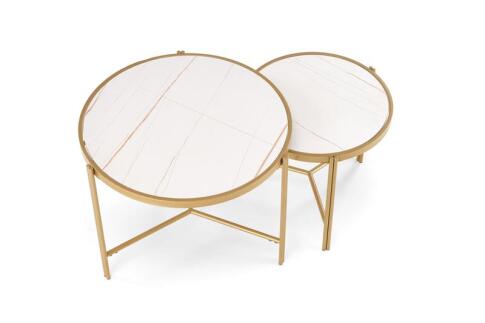 Комплект HALMAR FATIMA (2 стола журнальных) белый мрамор/золотой