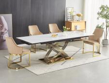 Стол обеденный SIGNAL HERMES II эффект белого мрамора/золотой 160-240/90