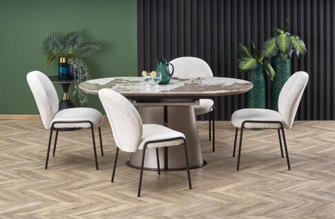 Стол обеденный HALMAR ROBINSON бежевый мрамор/капучино/черный 160-200/90