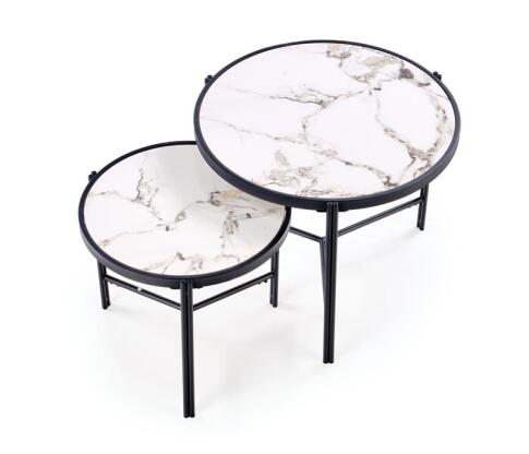 Комплект HALMAR FATIMA (2 стола журнальных) белый мрамор/черный