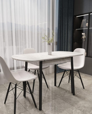 Стол ВВР Кэлли раздвижной Камень Светлый/черный, ЛДСП Стол ВВР Кэлли раздвижной Камень Светлый/черный, ЛДСП