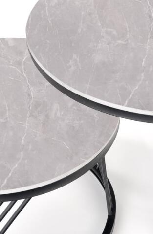 Комплект HALMAR FLAMINGO (2 стола журнальных) серый мрамор/черный, 60/40 и 80/46
